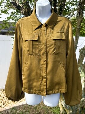 A New Day Olive Satin Utility Blouse M